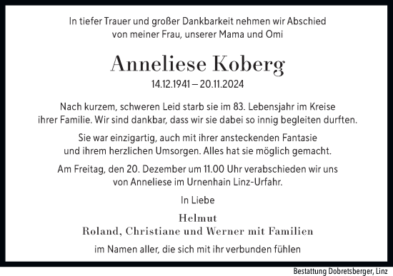 Traueranzeige von Anneliese Koberg von OÖNachrichten