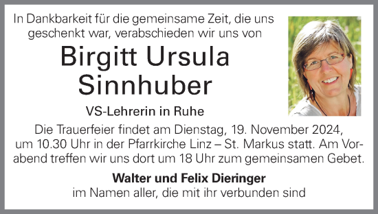 Traueranzeige von Birgitt Ursula Sinnhuber von OÖNachrichten