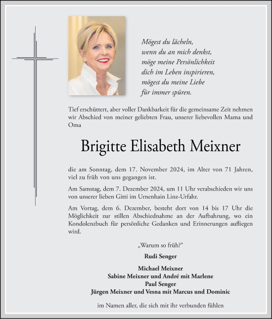 Traueranzeige von Brigitte Elisabeth Meixner von OÖNachrichten