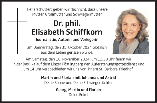 Traueranzeige von Elisabeth Schiffkorn von OÖNachrichten