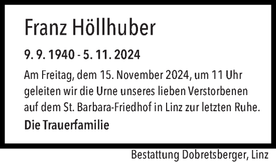 Traueranzeige von Franz Höllhuber von OÖNachrichten