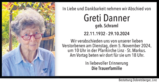 Traueranzeige von Greti Danner von OÖNachrichten