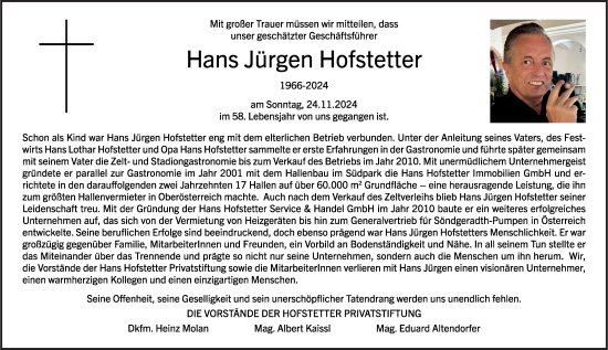 Traueranzeige von Hans Jürgen Hofstetter von OÖNachrichten