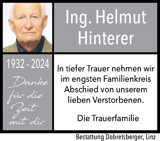 Traueranzeige von Helmut Hinterer von OÖNachrichten