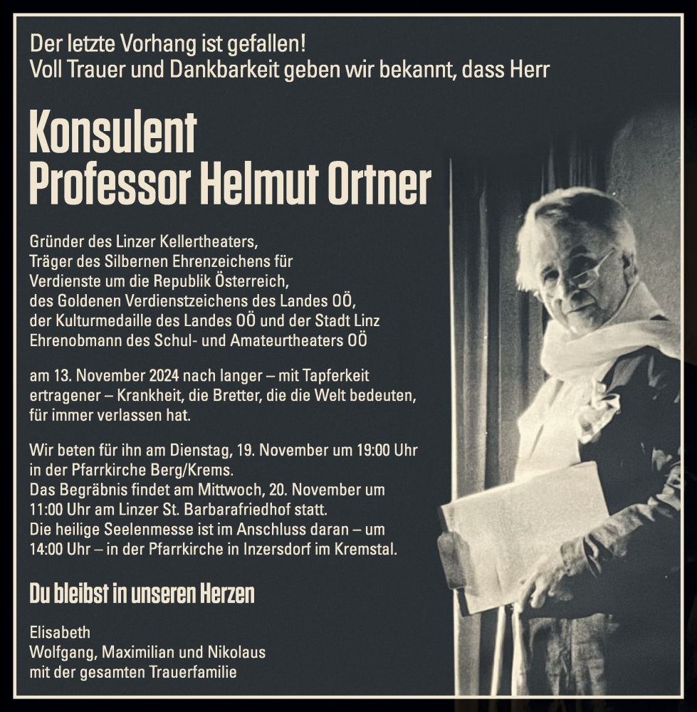  Traueranzeige für Helmut Ortner vom 15.11.2024 aus OÖNachrichten