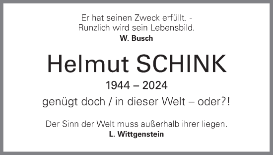 Traueranzeige von Helmut Schink von OÖNachrichten