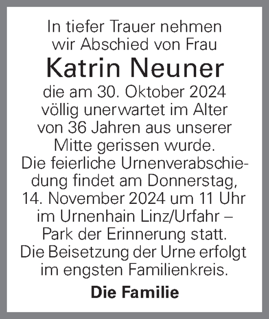 Traueranzeige von Katrin Neuner von OÖNachrichten