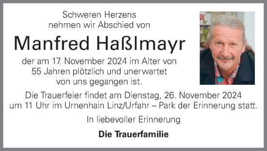 Traueranzeige von Manfred Haßlmayr von OÖNachrichten