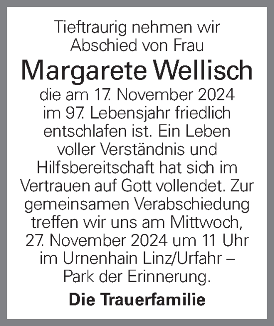 Traueranzeige von Margarete  Wellisch von OÖNachrichten