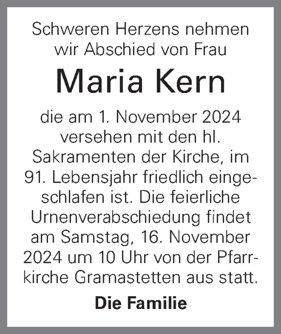 Traueranzeige von Maria Kern von OÖNachrichten