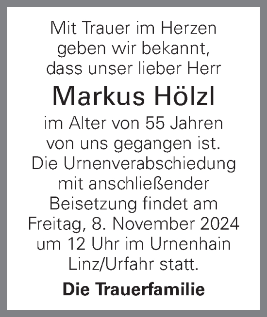 Traueranzeige von Markus Hölzl von OÖNachrichten