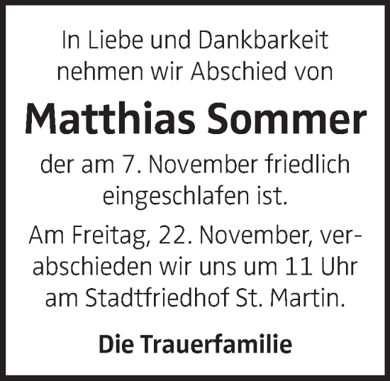 Traueranzeige von Matthias Sommer von OÖNachrichten
