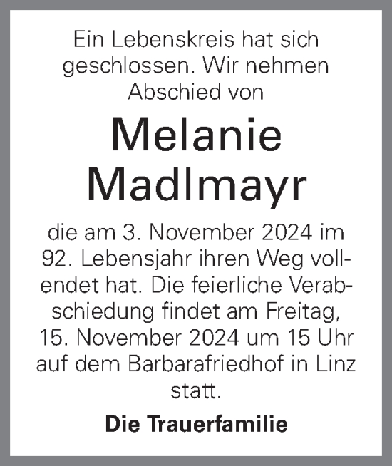Traueranzeige von Melanie Madlmayr von OÖNachrichten