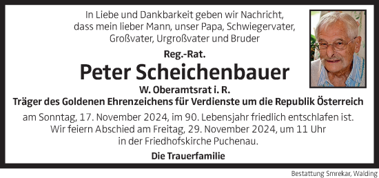 Traueranzeige von Peter Scheichenbauer von OÖNachrichten