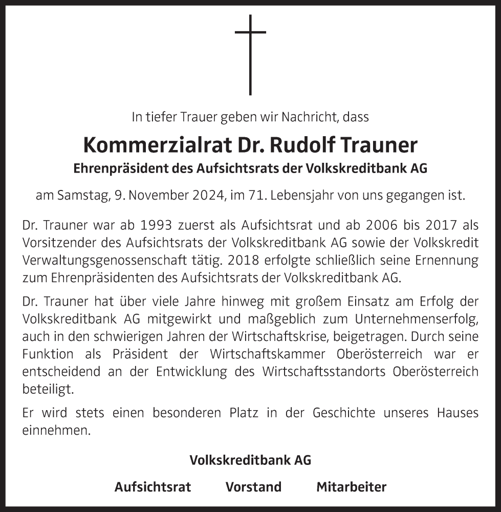  Traueranzeige für Rudolf Trauner vom 12.11.2024 aus OÖNachrichten