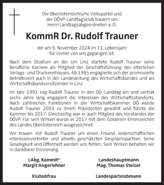 Traueranzeige von Rudolf Trauner von OÖNachrichten