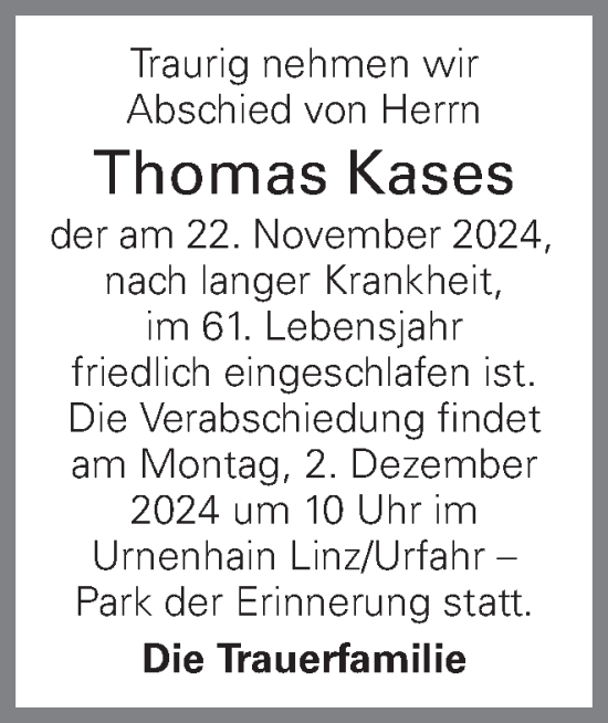 Traueranzeige von Thomas Kases von OÖNachrichten