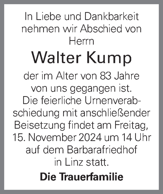 Traueranzeige von Walter Kump von OÖNachrichten