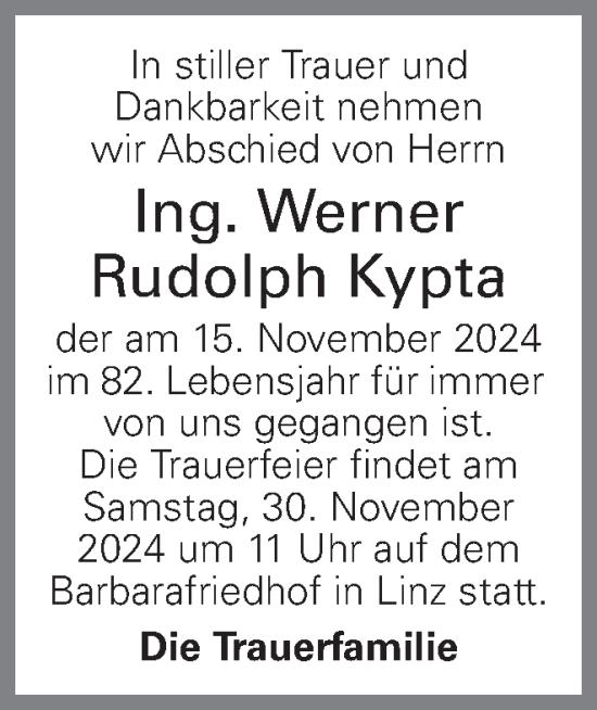 Traueranzeige von Werner Rudolph Kypta von OÖNachrichten