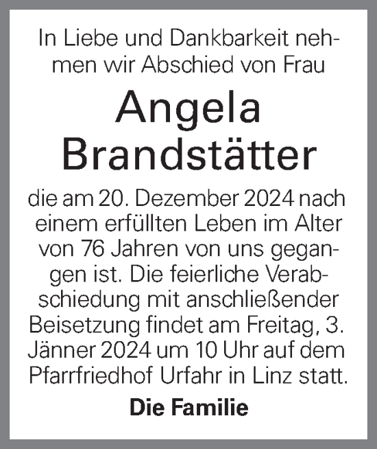 Traueranzeige von Angela Brandstätter von OÖNachrichten