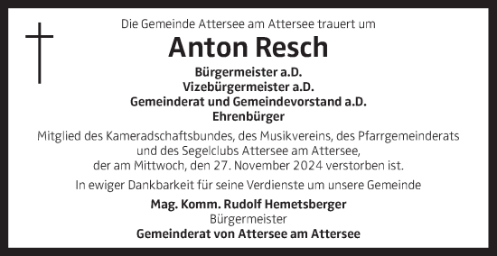 Traueranzeige von Anton Resch von OÖNachrichten