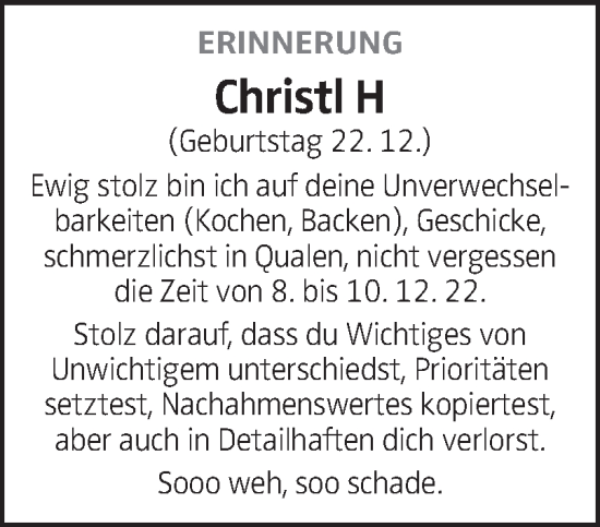 Traueranzeige von Christl Holzinger von OÖNachrichten