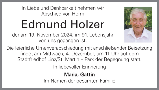 Traueranzeige von Edmund Holzer von OÖNachrichten