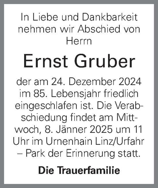 Traueranzeige von Ernst Gruber von OÖNachrichten