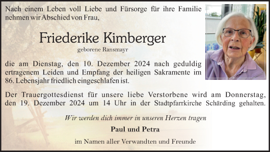 Traueranzeige von Friederike Kimberger von OÖNachrichten