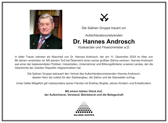Traueranzeige von Hannes Androsch von OÖNachrichten