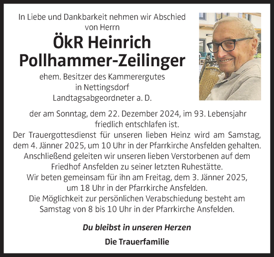 Traueranzeige von Heinrich Pollhammer-Zeilinger von OÖNachrichten