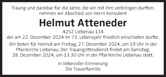 Traueranzeige von Helmut Atteneder von OÖNachrichten
