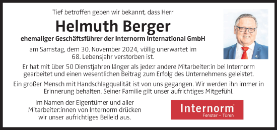 Traueranzeige von Helmuth Berger von OÖNachrichten