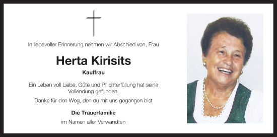 Traueranzeige von Herta Kirisits von OÖNachrichten
