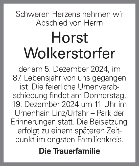 Traueranzeige von Horst Wolkerstorfer von OÖNachrichten