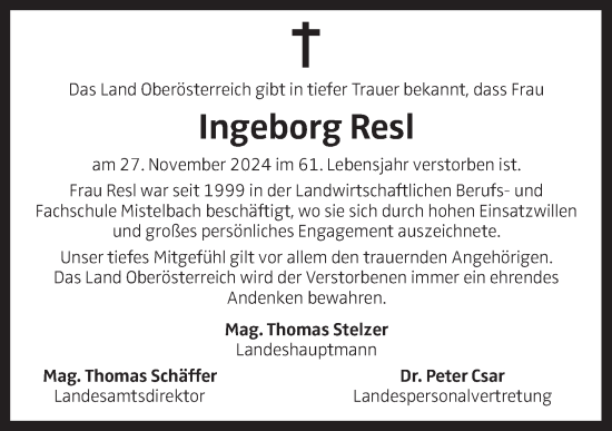 Traueranzeige von Ingeborg Resl von OÖNachrichten