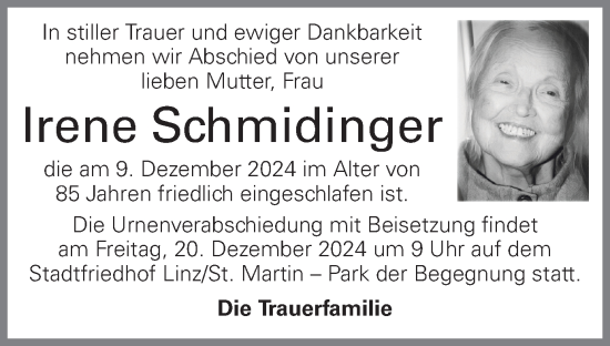 Traueranzeige von Irene Schmidinger von OÖNachrichten