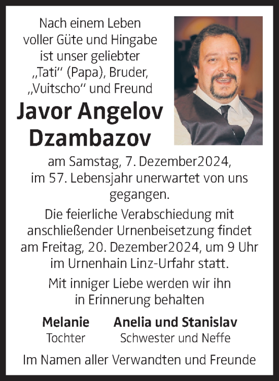 Traueranzeige von Javor Angelov Dzambazov von OÖNachrichten