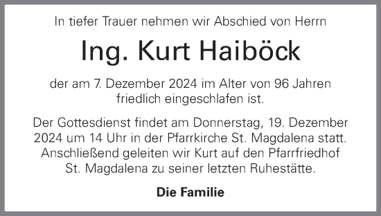 Traueranzeige von Kurt Haiböck von OÖNachrichten