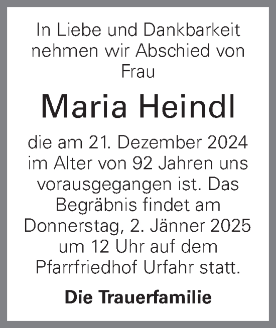 Traueranzeige von Maria Heindl von OÖNachrichten