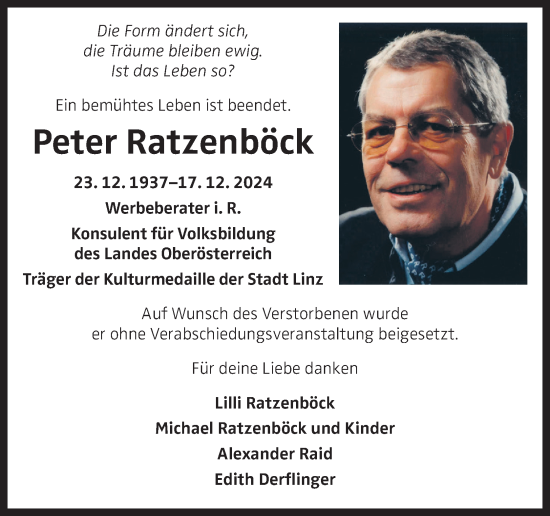 Traueranzeige von Peter Ratzenböck von OÖNachrichten