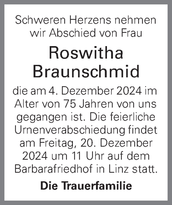 Traueranzeige von Roswitha Braunschmid von OÖNachrichten