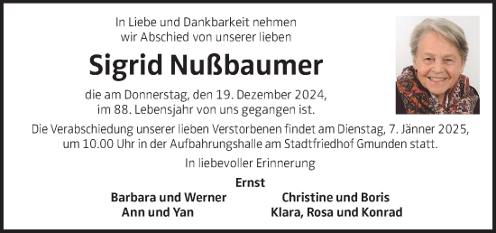 Traueranzeige von Sigrid Nußbaumer von OÖNachrichten