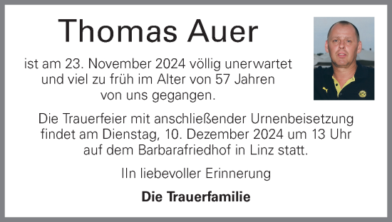 Traueranzeige von Thomas Auer von OÖNachrichten