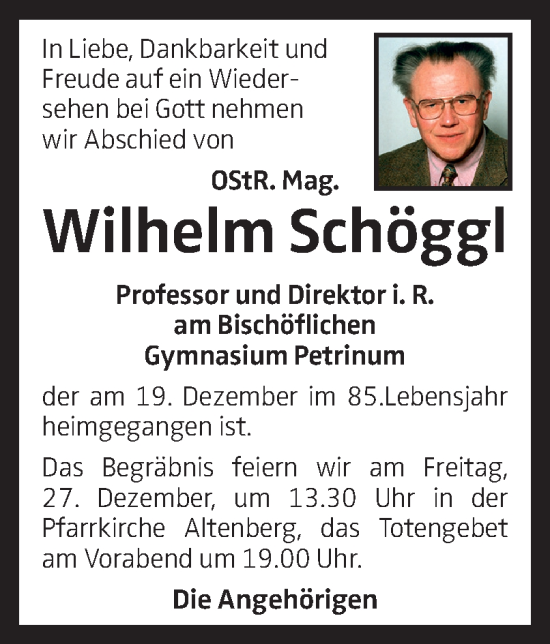 Traueranzeige von Wilhelm Schöggl von OÖNachrichten