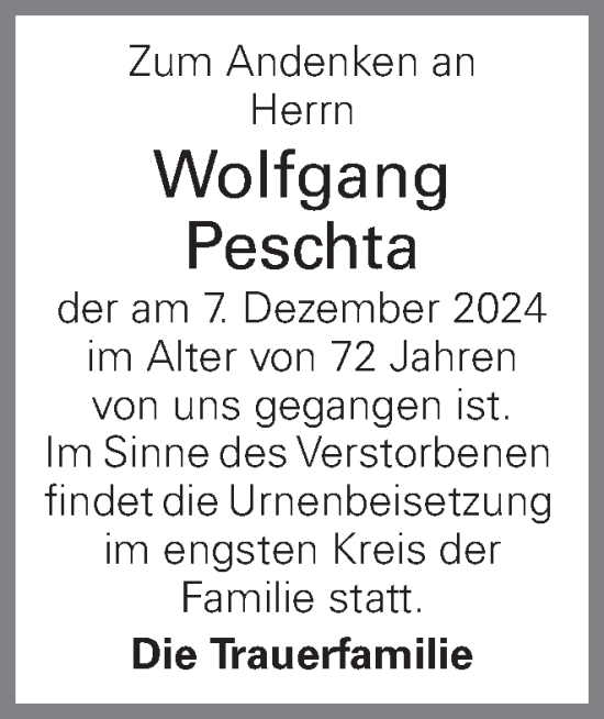 Traueranzeige von Wolfgang Peschta von OÖNachrichten