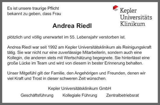 Traueranzeige von Andrea Riedl von OÖNachrichten