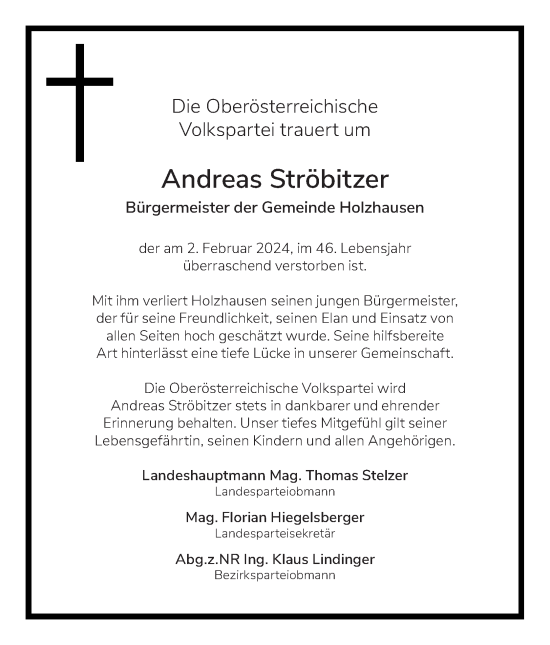 Traueranzeige von Andreas Stöbitzer von OÖNachrichten