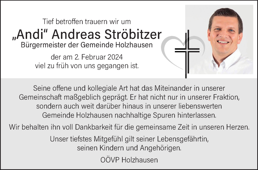 Traueranzeige für Andreas Ströbitzer vom 09.02.2024 aus OÖNachrichten