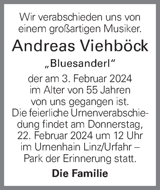 Traueranzeige von Andreas Viehböck von OÖNachrichten